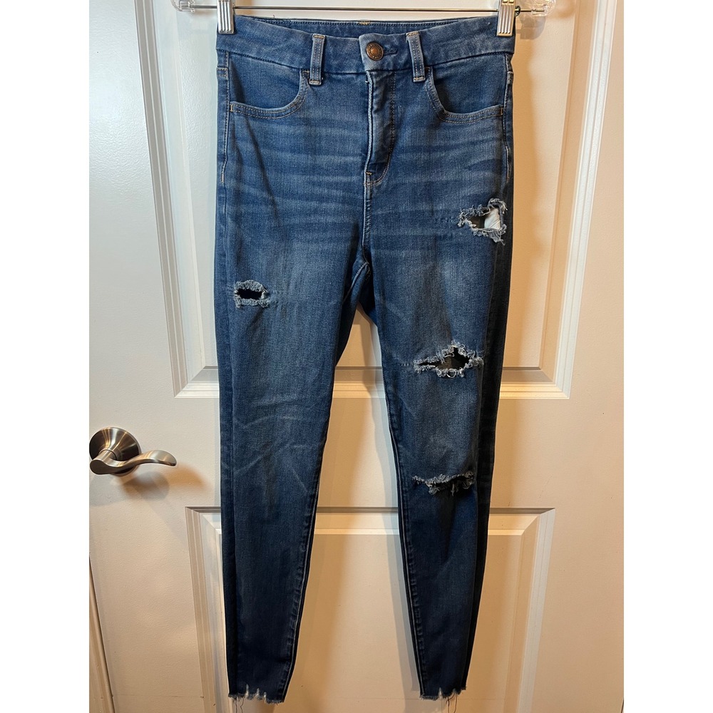 American Eagle Womens Jegging Curvy Hi-Rise Distressed Blue Size 2 Regular